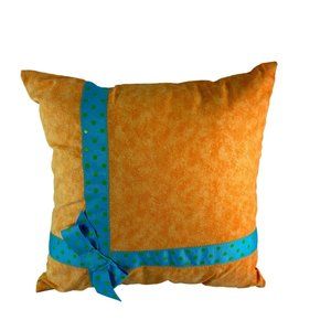 Throw Accent Pillow Orange Yellow Ombre Blue Ribbon 17" Square
